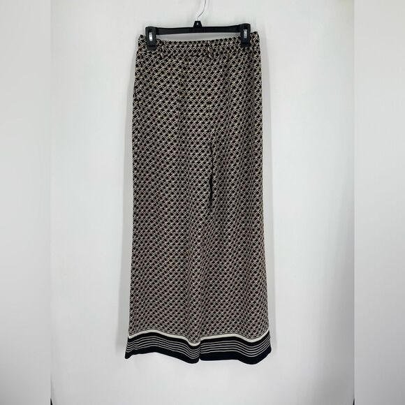 H&M Black and Cream Chain Print Wide Leg Pull On Pants size 6 - Picture 3 of 3